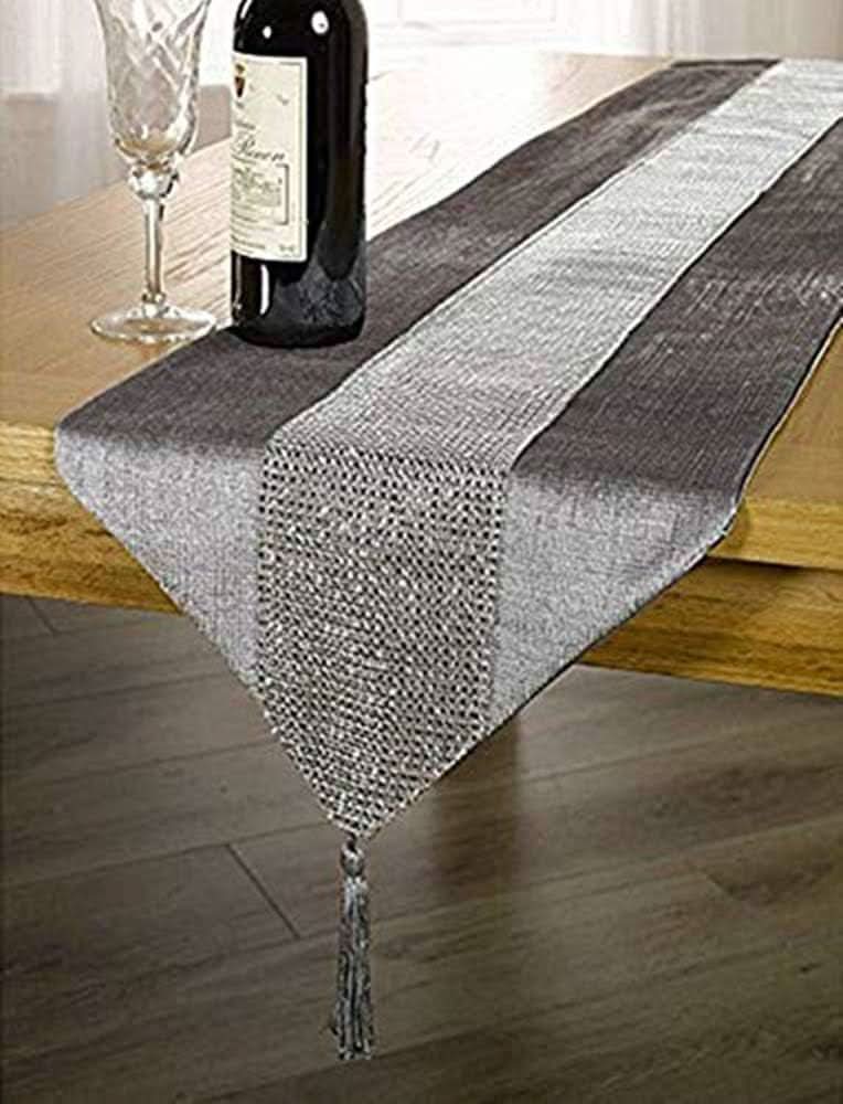 Silver Table Runner with Diamante Strip and Tassels - HER Home Design Boutique